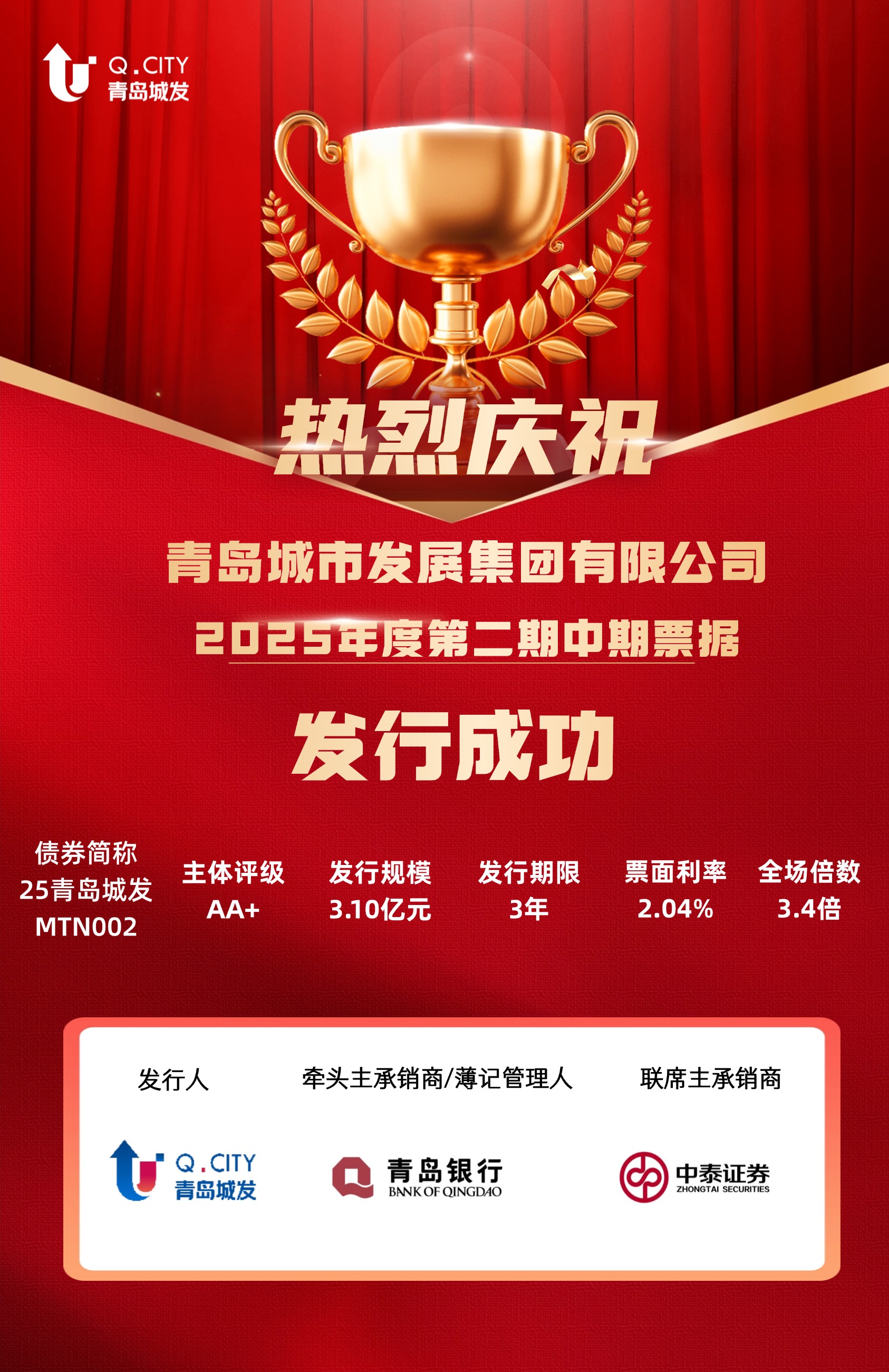 城發集團成功發行2025年度第二期中期票據